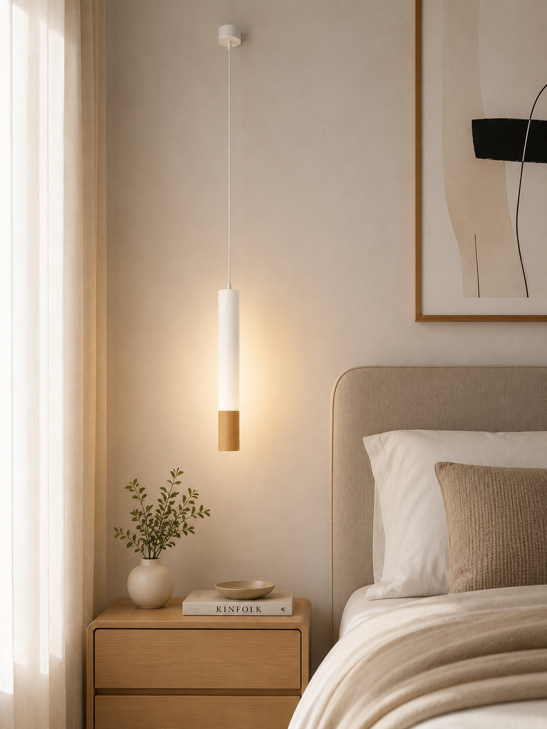 Pulse Hanging Light White + Oakwood