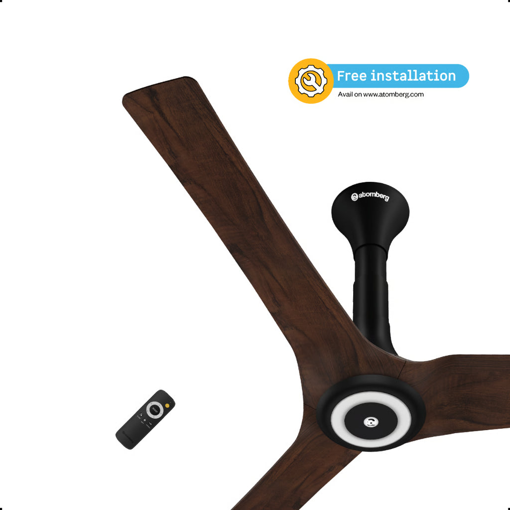 Atomberg Aris Starlight 1200mm BLDC Ceiling Fan | IoT & Remote Control | LED Underlight | 3 Colour Options | Dark Teakwood