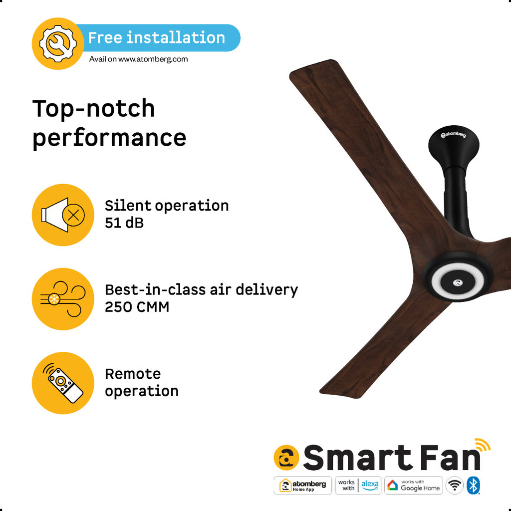 Atomberg Aris Starlight 1200mm BLDC Ceiling Fan | IoT & Remote Control | LED Underlight | 3 Colour Options | Dark Teakwood