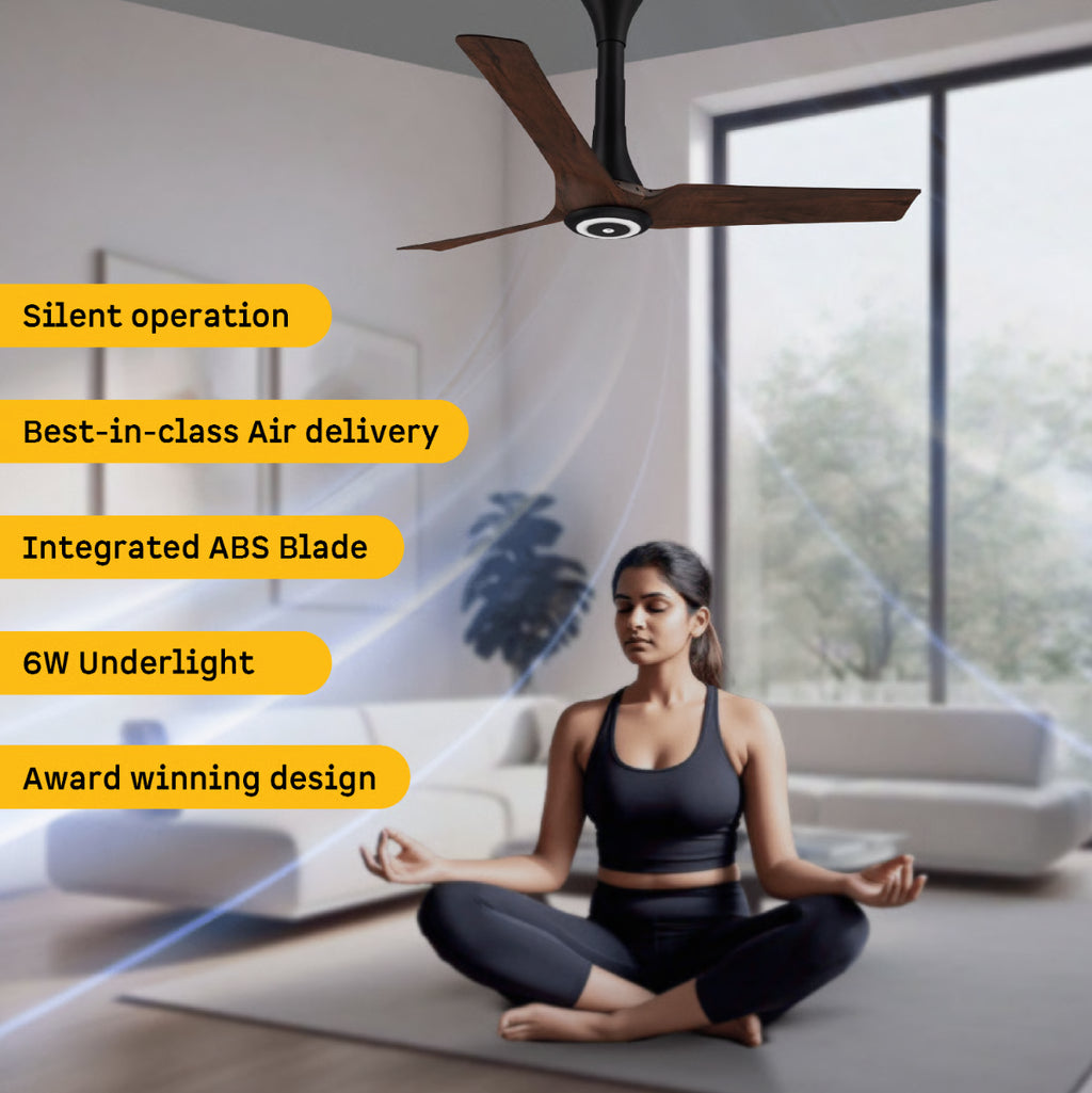 Atomberg Aris Starlight 1200mm BLDC Ceiling Fan | IoT & Remote Control | LED Underlight | 3 Colour Options | Dark Teakwood