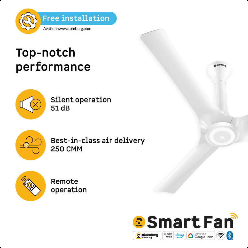 Atomberg Aris Starlight 1200mm BLDC Ceiling Fan | IoT & Remote Control | LED Underlight | 3 Colour Options | Marble White