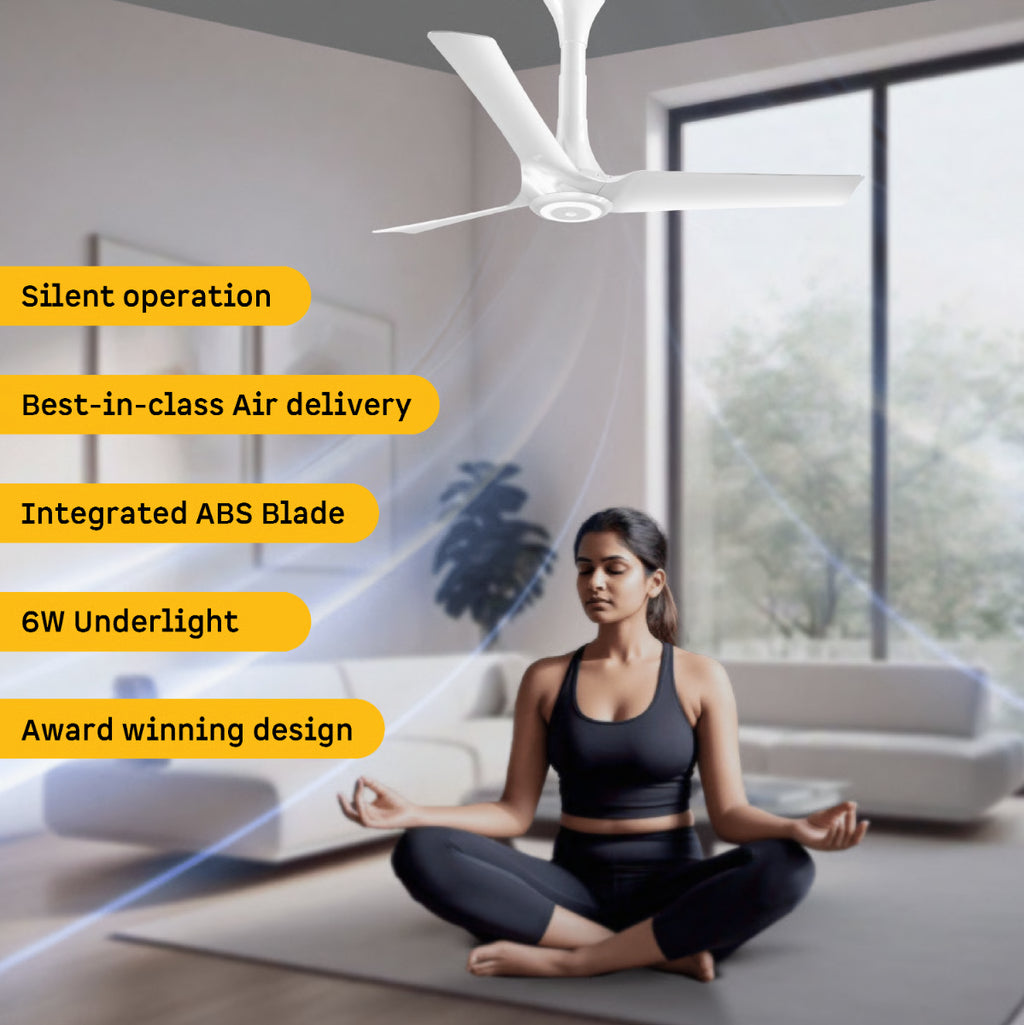 Atomberg Aris Starlight 1200mm BLDC Ceiling Fan | IoT & Remote Control | LED Underlight | 3 Colour Options | Marble White
