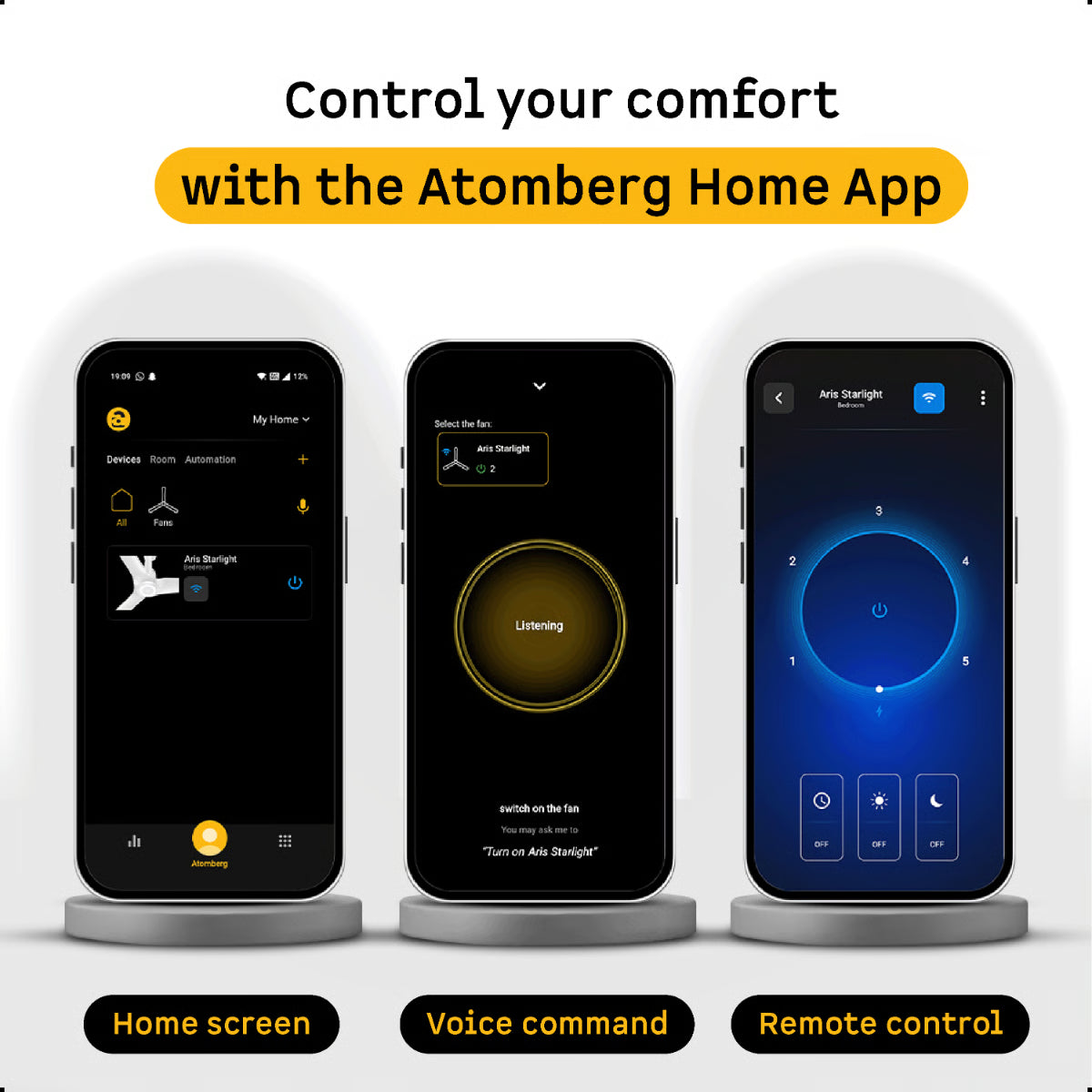 Atomberg Aris Starlight 1200mm BLDC Ceiling Fan | IoT & Remote Control | LED Underlight | 3 Colour Options | Marble White