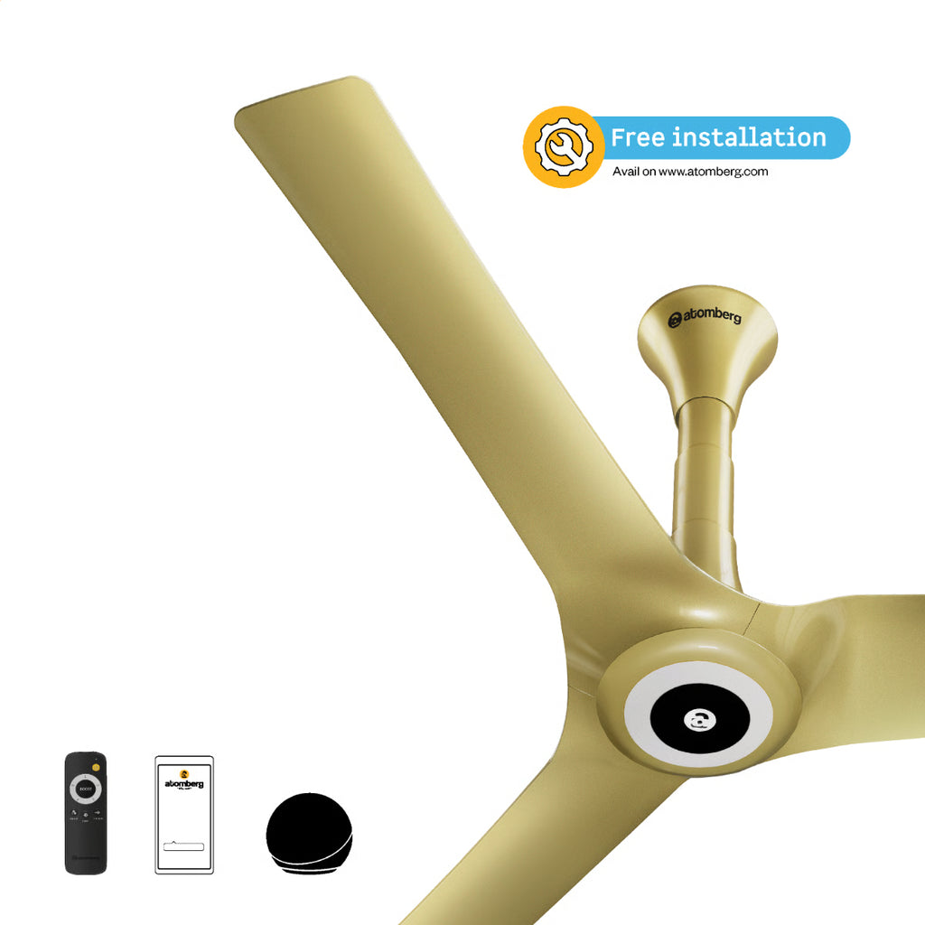 Atomberg Aris Starlight 1200mm BLDC Ceiling Fan | IoT & Remote Control | LED Underlight | 3 Colour Options | Tuscan Gold