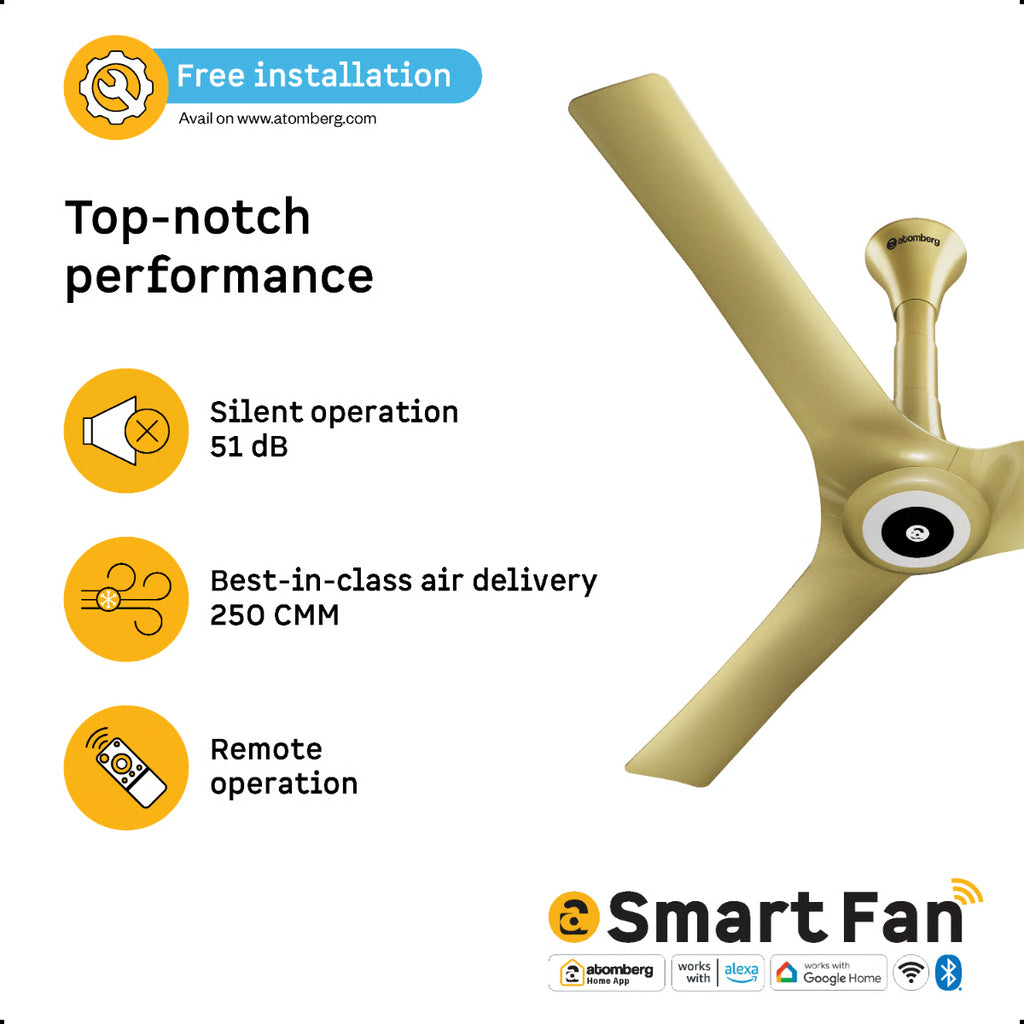 Atomberg Aris Starlight 1200mm BLDC Ceiling Fan | IoT & Remote Control | LED Underlight | 3 Colour Options | Tuscan Gold