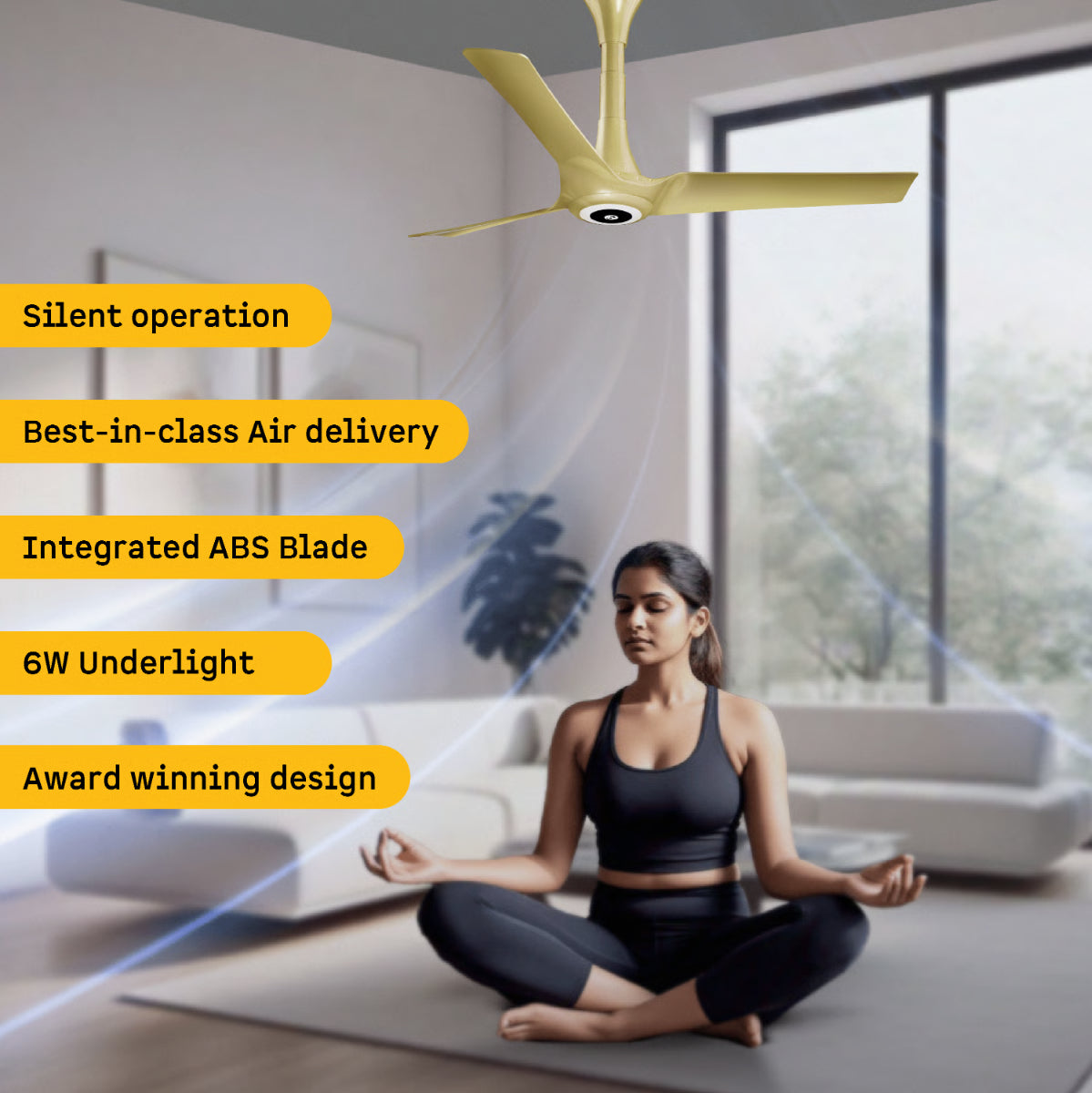 Atomberg Aris Starlight 1200mm BLDC Ceiling Fan | IoT & Remote Control | LED Underlight | 3 Colour Options | Tuscan Gold