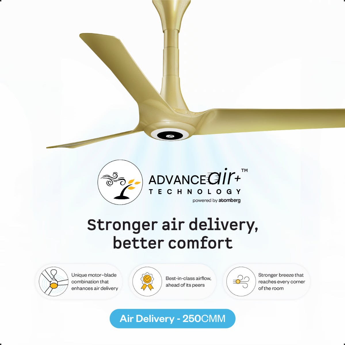 Atomberg Aris Starlight 1200mm BLDC Ceiling Fan | IoT & Remote Control | LED Underlight | 3 Colour Options | Tuscan Gold