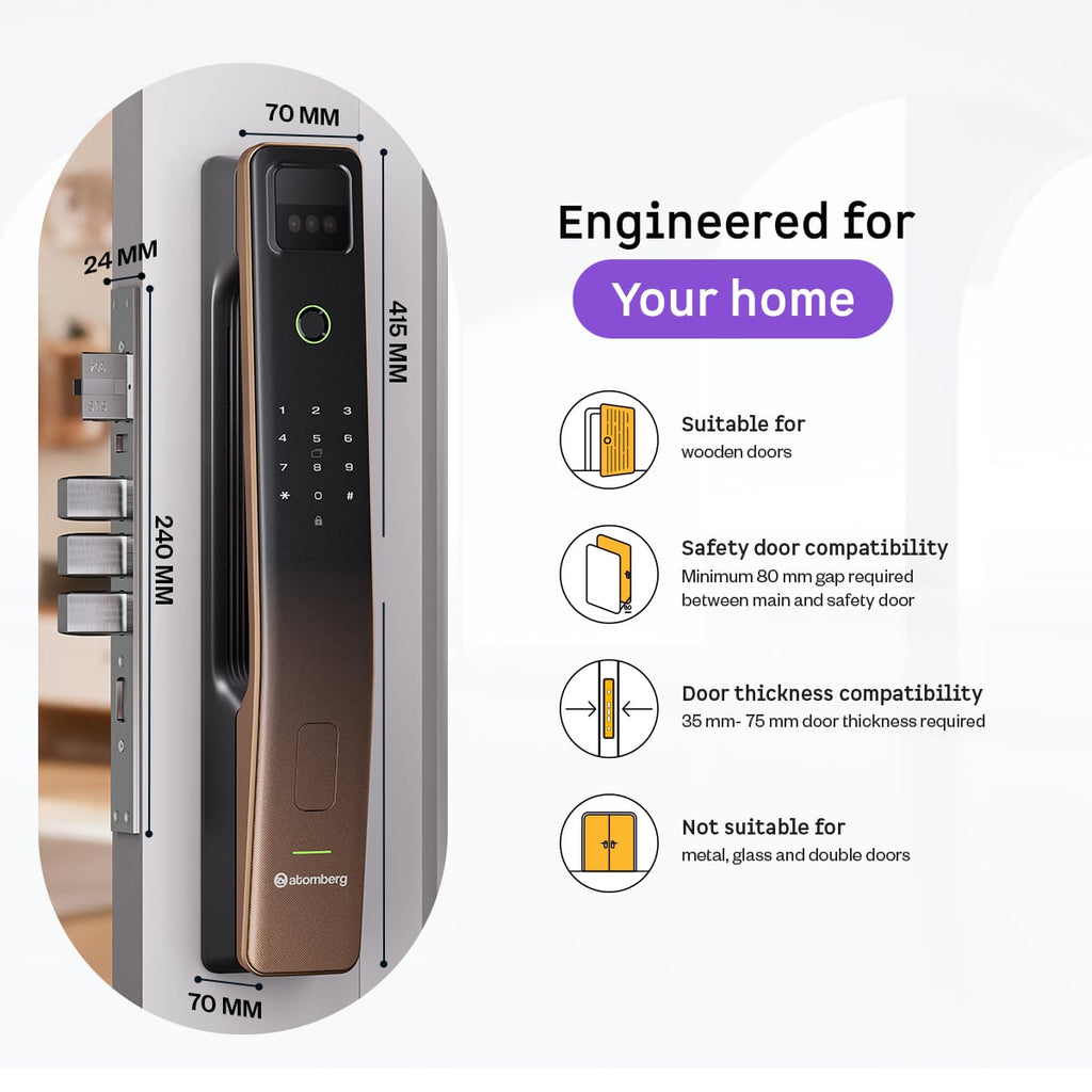 Atomberg Cypheo Elite Smart Door Lock (Rose Gold) | Wi-Fi | 8-Way Unlocking