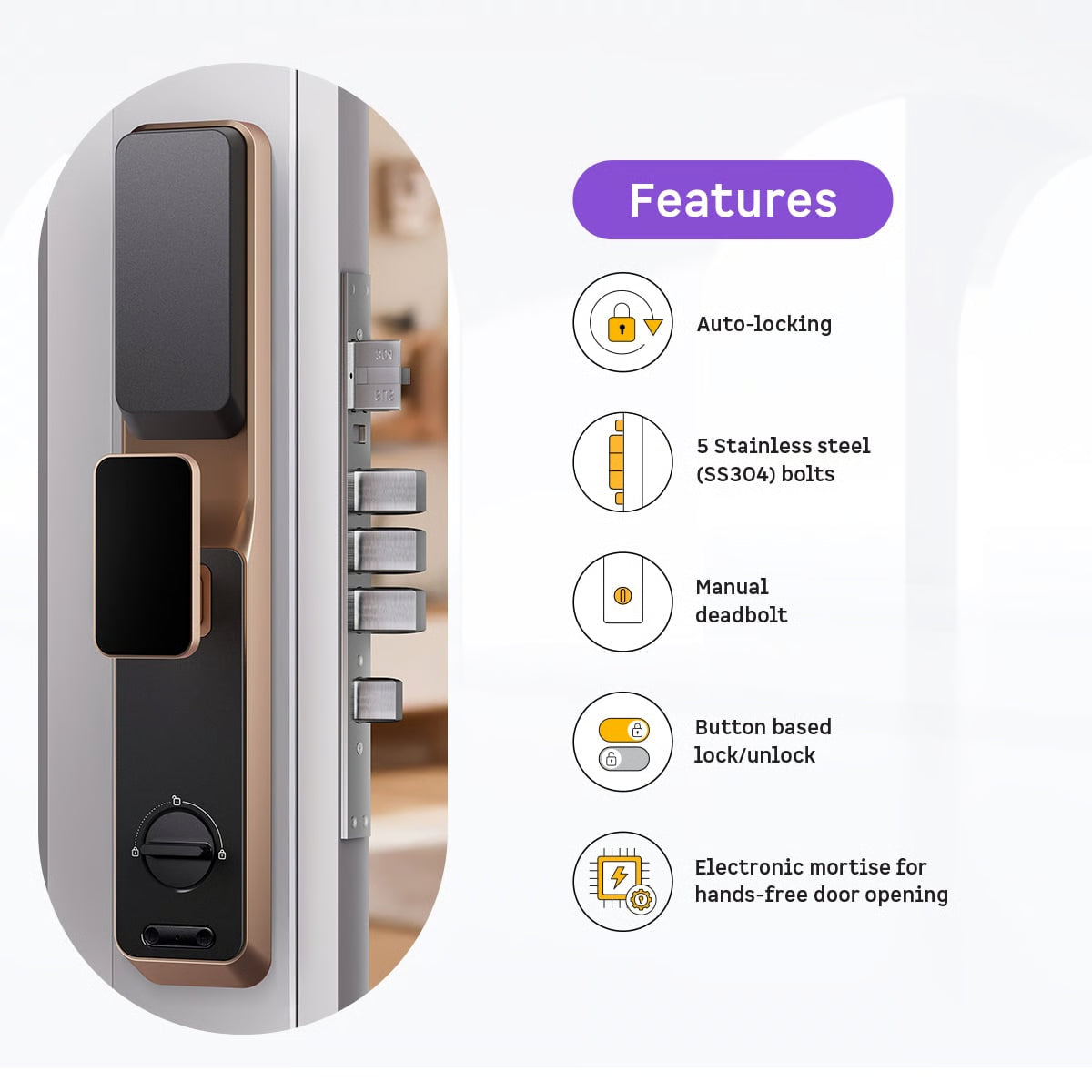 Atomberg Cypheo Elite Smart Door Lock (Rose Gold) | Wi-Fi | 8-Way Unlocking