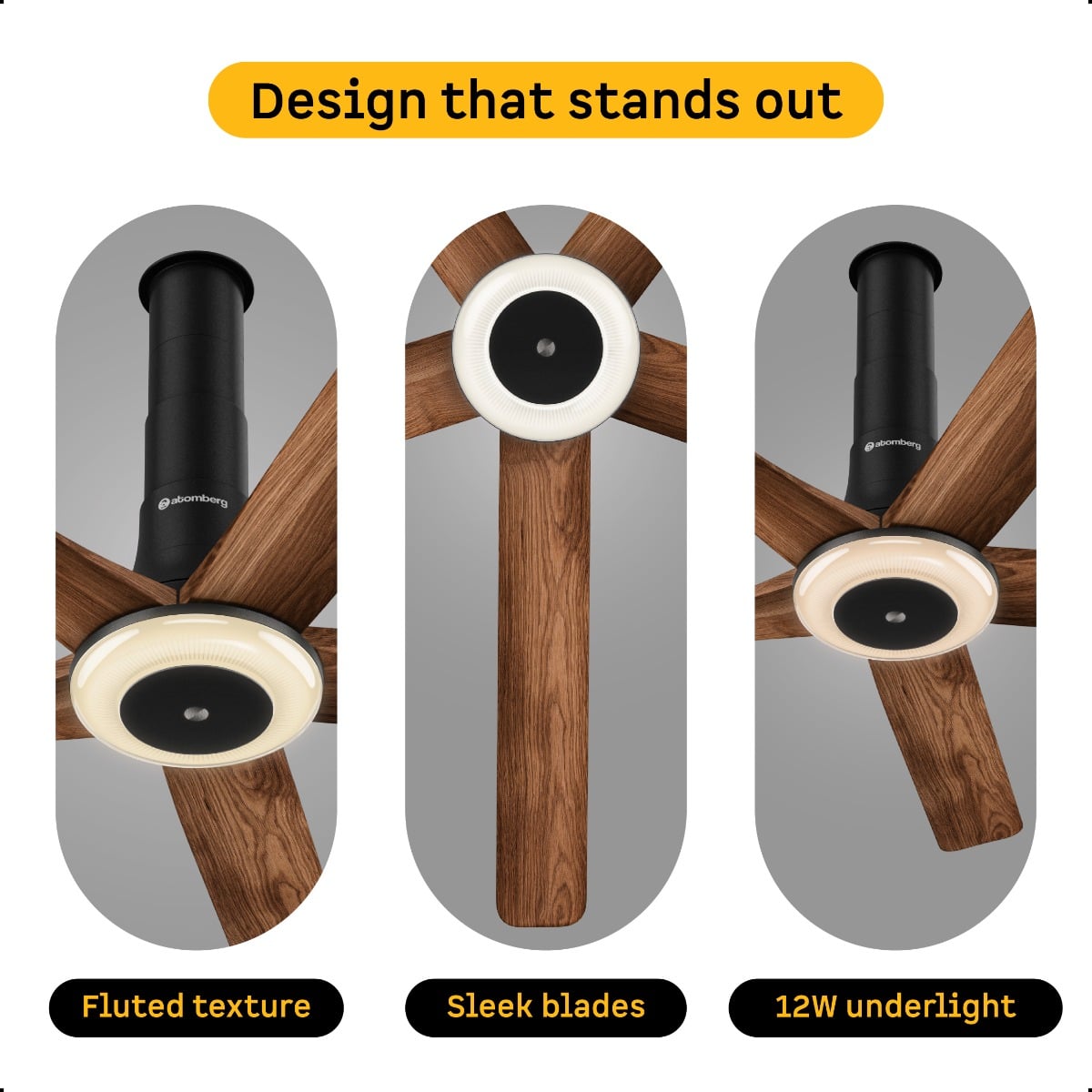 Atomberg Emperion Magna Smart Ceiling Fan 1280mm Amber Light Teak Wooden