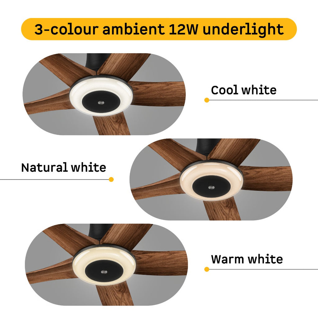 Atomberg Emperion Magna Smart Ceiling Fan 1280mm Amber Light Teak Wooden