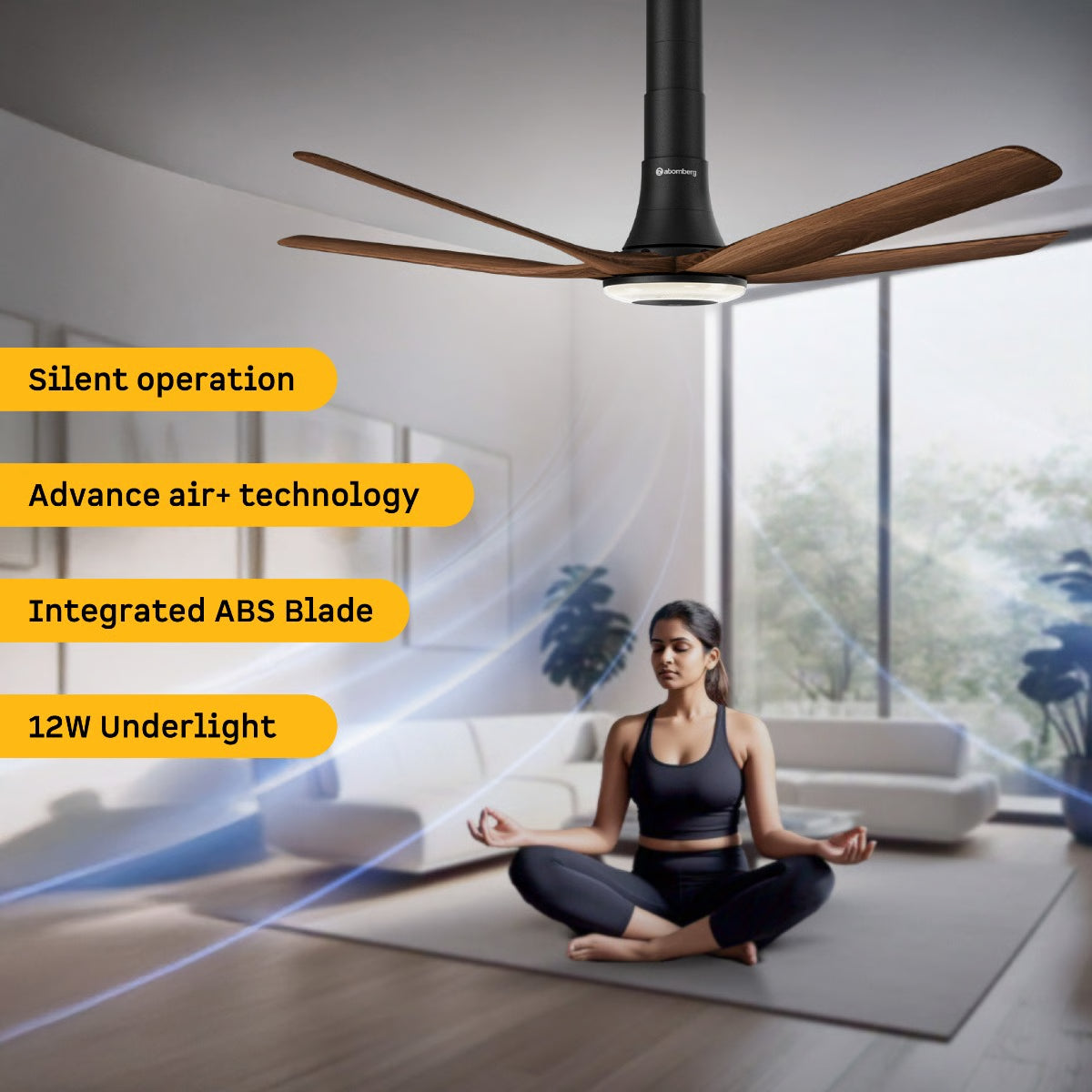Atomberg Emperion Magna Smart Ceiling Fan 1280mm Amber Light Teak Wooden