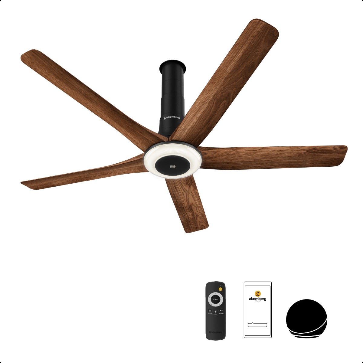Atomberg Emperion Magna Smart Ceiling Fan 1280mm Amber Light Teak Wooden