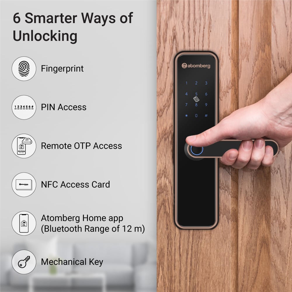 Atomberg Azhero Smart Door Lock Gold | 6-in-1 Smart Unlocking