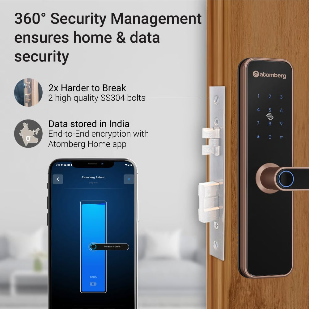Atomberg Azhero Smart Door Lock Gold | 6-in-1 Smart Unlocking
