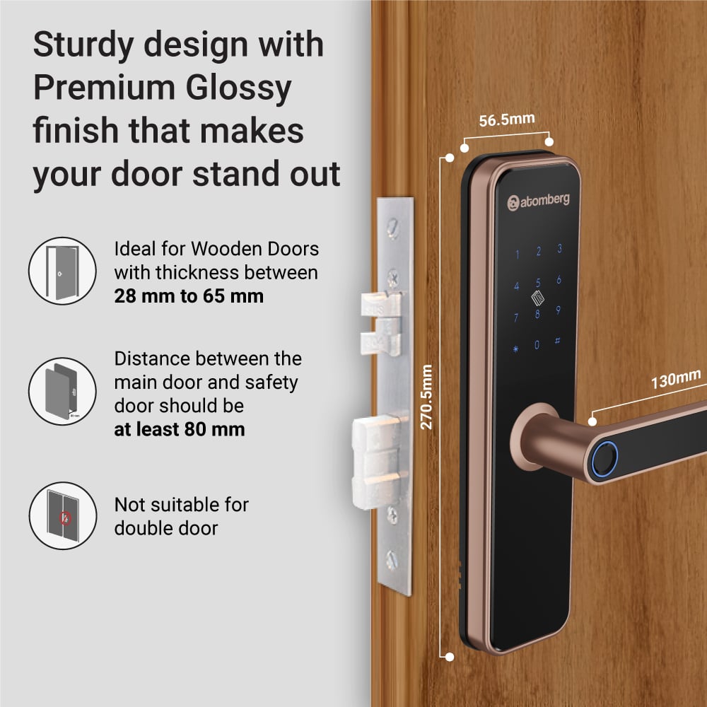 Atomberg Azhero Smart Door Lock Gold | 6-in-1 Smart Unlocking