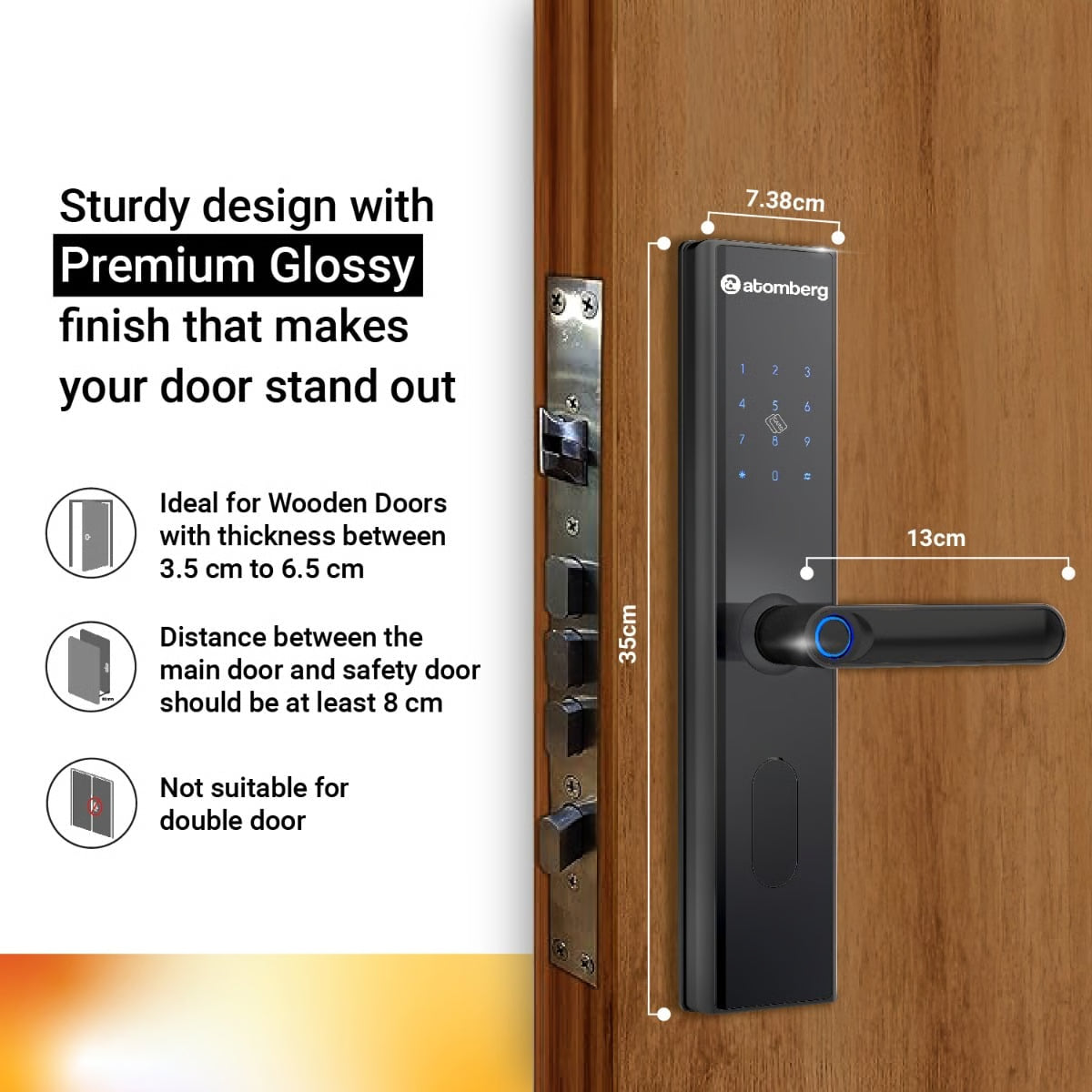 Atomberg SL 1 Smart Door Lock | Rose Gold | 6-Way Unlocking