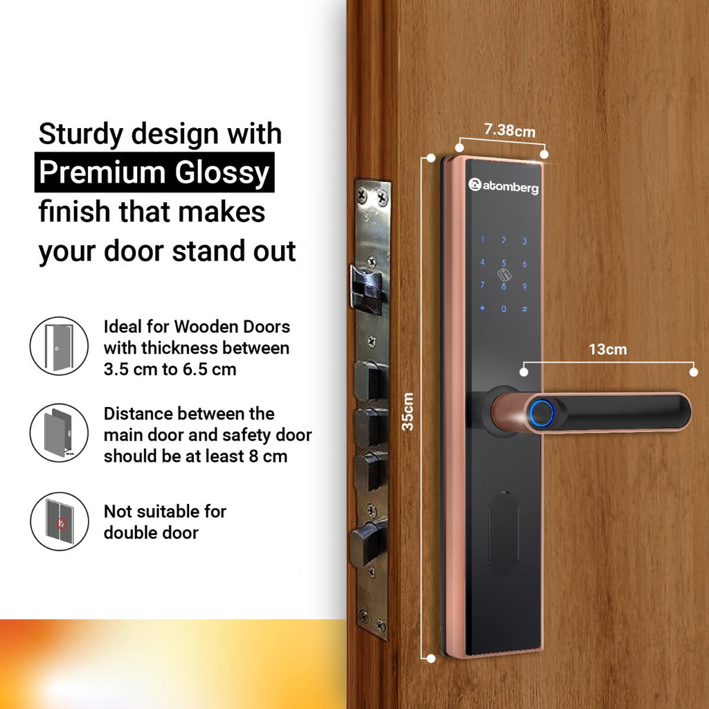 Atomberg SL 1 Smart Door Lock | Rose Gold | 6-Way Unlocking