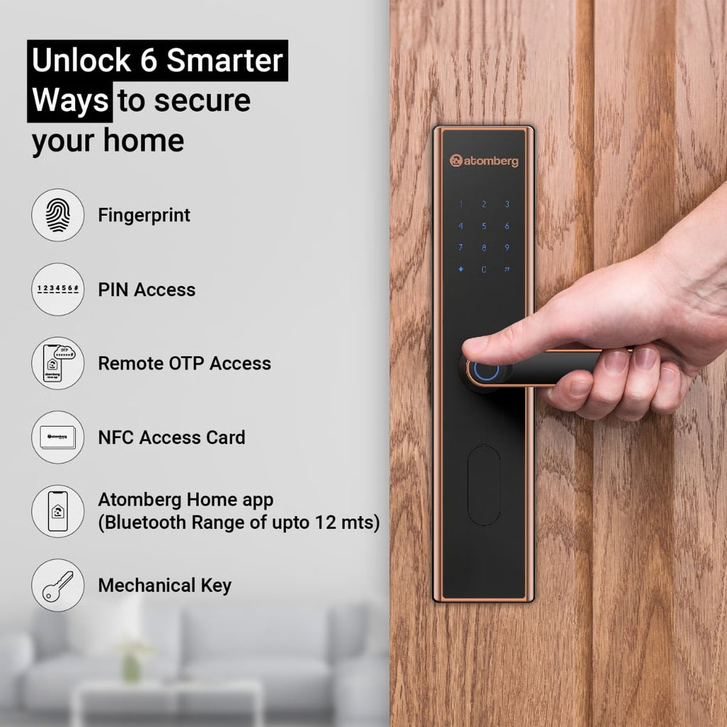 Atomberg SL 1 Smart Door Lock | Rose Gold | 6-Way Unlocking