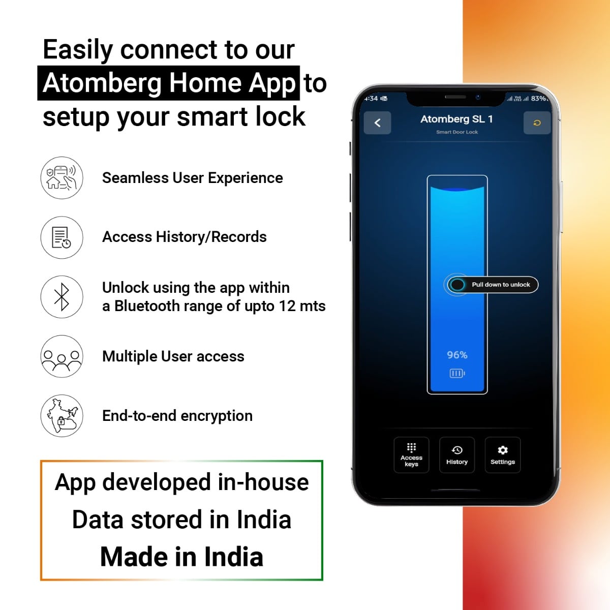 Atomberg SL 1 Smart Door Lock | Rose Gold | 6-Way Unlocking