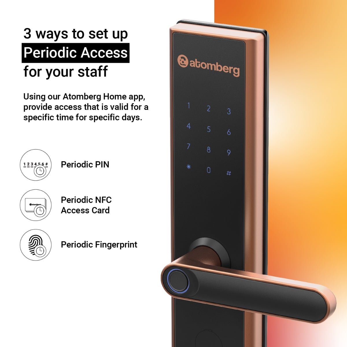 Atomberg SL 1 Smart Door Lock | Rose Gold | 6-Way Unlocking